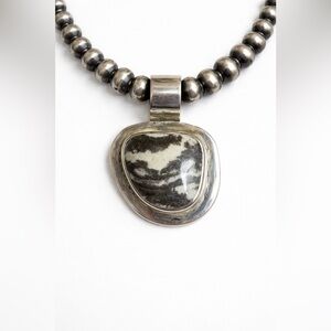 Sterling Silver Zebra Jasper Pendant Large Statement Stone Wide Bail